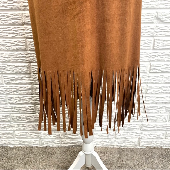 French Laundry Brown Tan Boho Midi Skirt Fringe - Picture 4 of 8